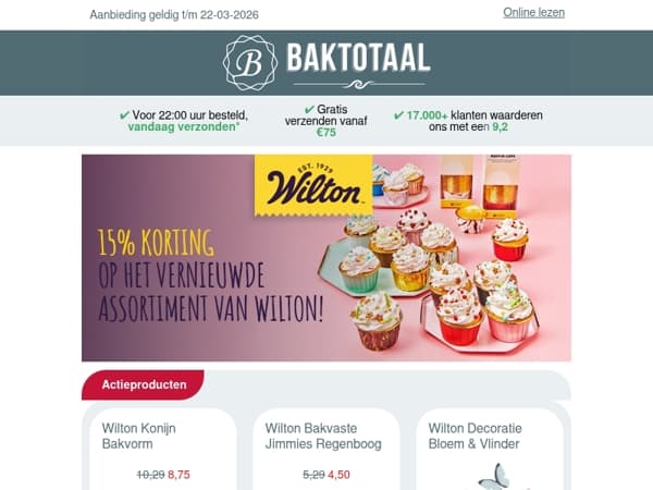 15% korting op het vernieuwde assortiment van Wilton