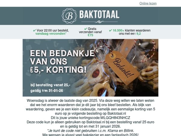 Speciaal voor jou: 5 euro korting op je volgende bestelling!