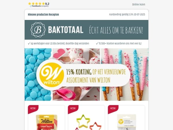 15% Korting op het vernieuwde assortiment van Wilton!