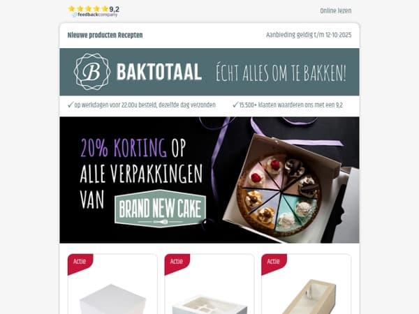 20% korting op alle Verpakkingen van BrandNewCake!