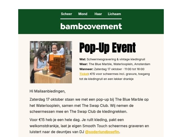 Zaterdag: scheermes graveren, kleding ruilen