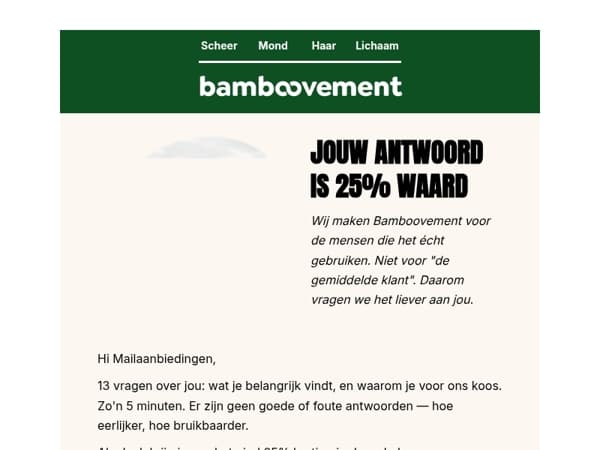 5 minuten van je tijd voor 25% korting