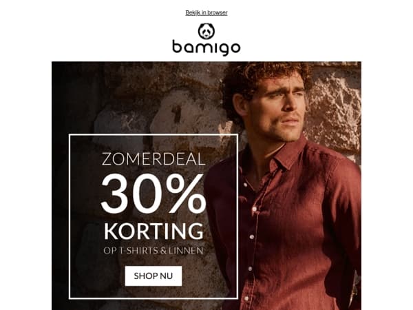 30% korting op linnen & casual T-shirts