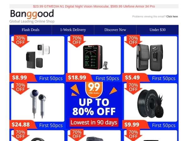 [UP TO 80% OFF & Low to $3.29] 9.9 Anniv. Clearance Sale! $8.99 Tuya Doorbell Camera, $5.49 Phone Holster.