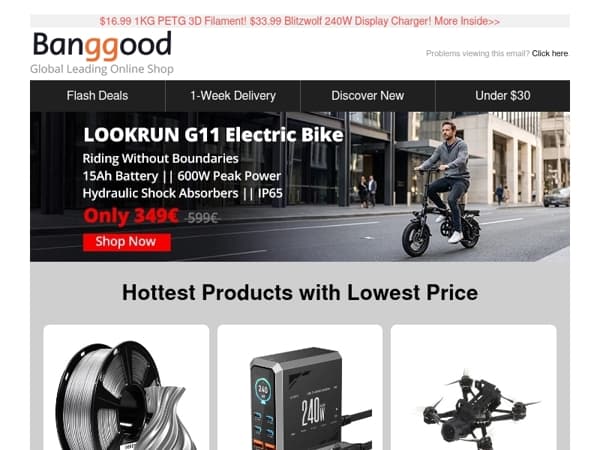 Hottest Products Flashdeals>> Only 349€ Get LOOKRUN G11 E-Bike! $17.99 Zeblaze Btalk Pro Smartwatch! Gab Now!