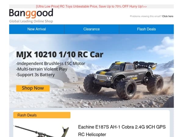 [New Release] MJX HYPER GO 10210 RC Car Only $299, Eachine E187S AH-1 Cobra Helicopter From $375, Grab Now>>>