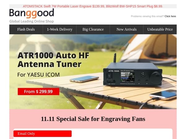 [11.11 Sales] Only $99.99 Refurbished SCULPFUN iCube Pro, ATR1000 Auto HF Antenna Tuner $299.99