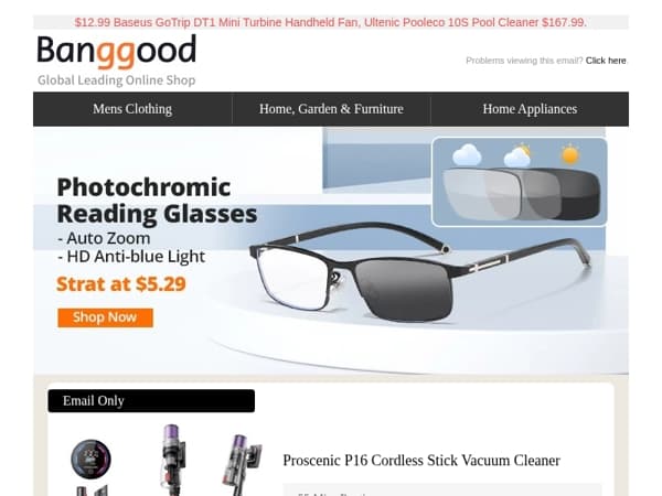 [Start at $5.29] Reading Glassess, 142.99 Proscenic P16 Cordless Stick Vacuum Cleaner, Shop Now>>