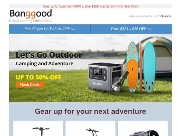 🏕️ From Trail to Ocean 🌬️: Up to 50% off for Camping and Adventure!