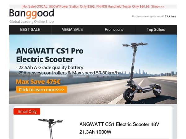 50% OFF, Email Only! ANGWATT CS1 E-scooter First Drop to $499.99, Bominfit 12km/h Treadmill Only $169.99, Grab>>