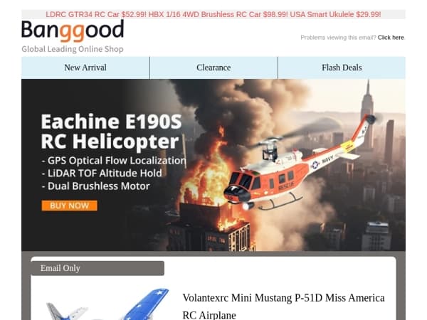 [Hot Sale] Eachine E188S Snap Up Only $379.99! Volantexrc Mini Mustang P-51D Miss America Only $76.99! Shop Now>>