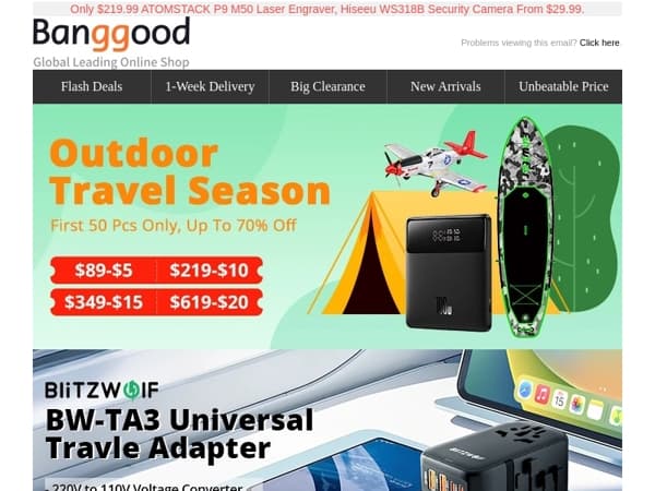 [$20 OFF Allowance] Travel Season Start! Smart Watch Up to 80% OFF, BlitzWolf BW-AT3 Adapter Only $23.99 >>