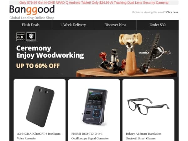 AI Gear BIG SALE>> AI GPT Voice Recorder Only $41.99! AI Smart Translator Glasses Only $28.99! New FNIRSI 3in1 Oscilloscope $55.99! Exclusive!