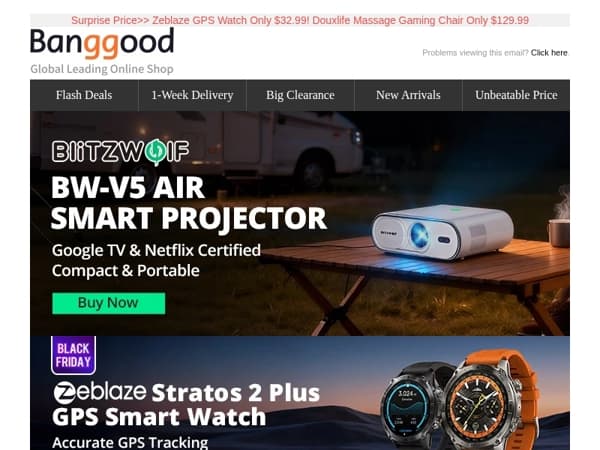 📹[Smart Device Blαck Fridαy Sale] BW-V5 Air Smart Projector Only $159.99, Zeblaze GTS4 Smart Watch Only $19.99.