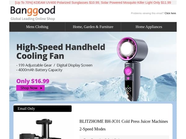 🌊Only $16.99 High-Speed Handheld Cooling Fan, $59.99 BLITZHOME BH-JC01 Juicer Machines, Now!