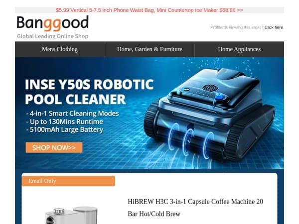 🔥$394.59 INSE Y50S Robot Pool Cleaner, $109 HiBREW H3C 3-in-1 Capsule Coffee Machine.