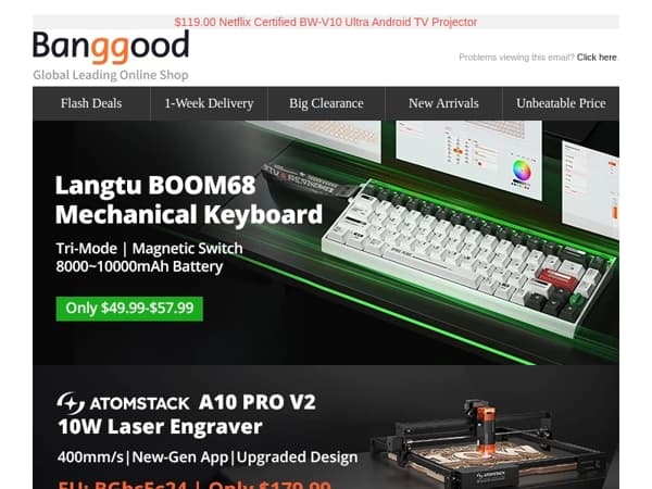 [New] LANGTU BOOM68 Mechanical Keyboard Only From $49.99, ATOMSTACK A10 PRO V2 Only $179.99!