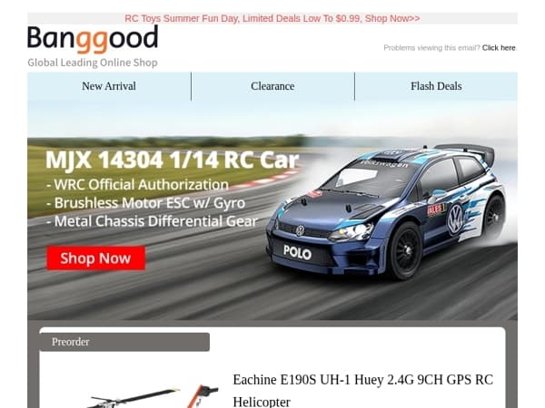 [RC New Release] $3?9.99 Eachine E190S RC Helicopter, $1?3.78 MJX 14304 1/14 RC Car, Grab Now>>