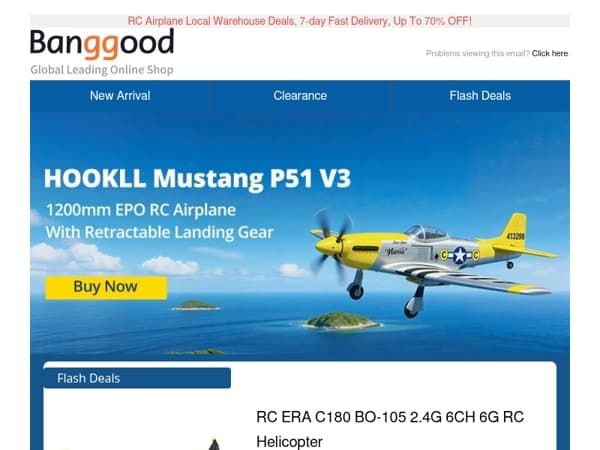 [RC New Arrival] HOOKLL Mustang P51 V3 RC Airplane From $109.99, RC ERA C180 BO-105 RC Helicopter Only $174.79, Grab Now>>