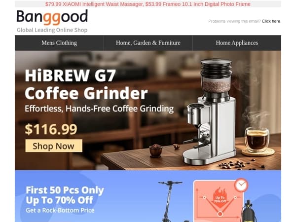 [first 50pcs] Up To 70% OFF! HiBREW G7 Coffee Grinder Only $116.99, Inse W1 Window Cleaning Robot $106.99.