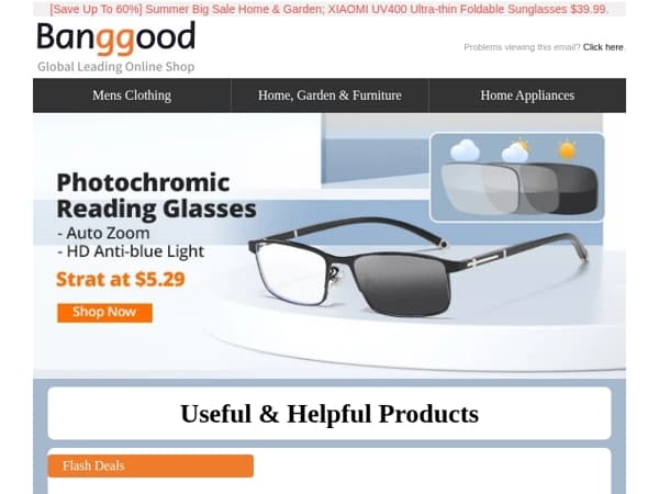 [Start at $5.29] Photochromic Reading Glasses; 360° Electric Mosquito Killer Lamp only $17.99, Shop Now>>