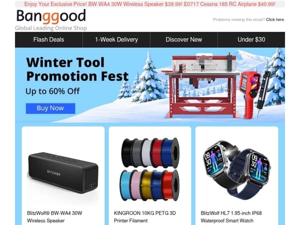 🚀 Winter Promotion Fest Is Live! Up to 60% Off Tools | Blitzwolf Smartwatch Just $26.99!