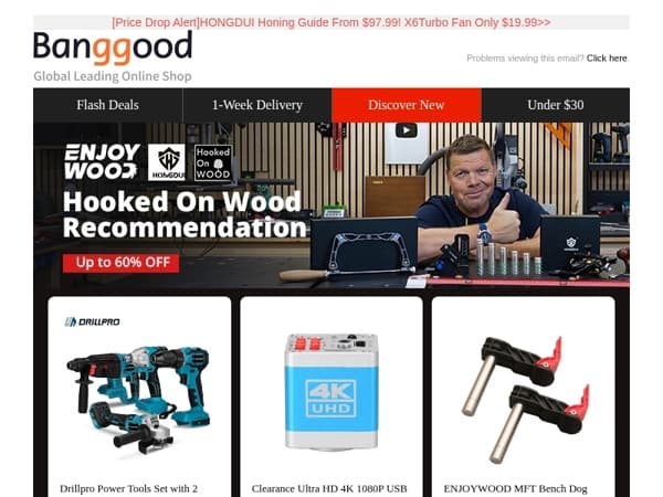 [DIY Tools & Auto]@HookedonWood x Woodworking Up to 60% Off! USB HDMI Microscope $85.99! Drillpro Power Tools $139.99! BlitzWolf Car Jump Starter $49.99..