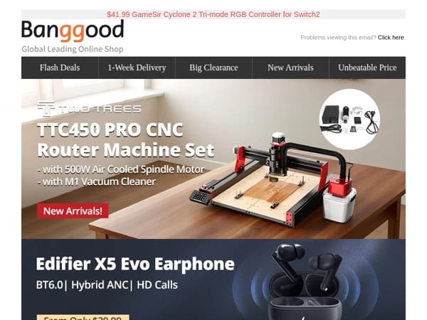 [Mega Coupon] $159.99 Ninkear MBOX 11 Mini PC, TTC450 PRO CNC Router Machine Set, $39.99 Edifier X5 Earphone.