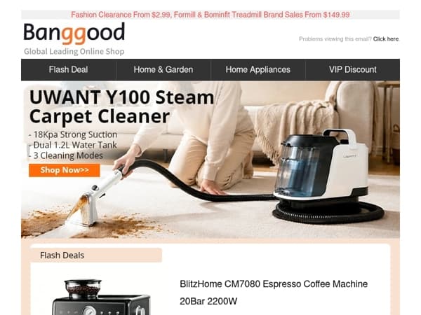 🔥[Hot] Only $269.99 BlitzHome Dual Boiler Espresso Machine, $139.99 UWANT Y100 Steam Carpet Cleaner >