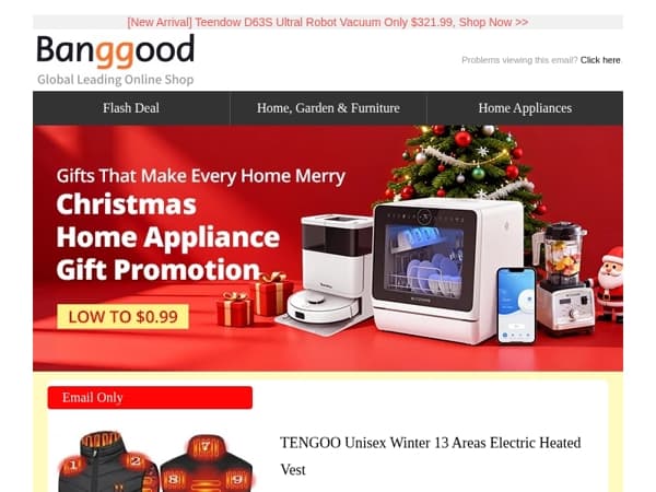[Christmas Deals] Home Appliance Gift $0.99 Snap Up, $19.99 13 Areas Electric Heated Vest >>