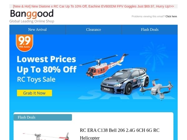 [19th Anniv. RC Toys Unbeatable Sale😃] RC Toys First 50pcs Up To 80% Off, RC ERA C138 Helicopter Only From $57.99, Snap Up!>>