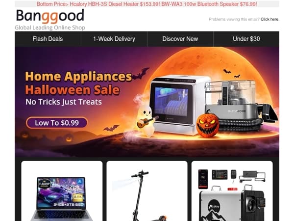 🎃 Halloween Steals: Gadgets Starting at Just $0.99! Scoop Up the iScooter W6 ($255.52) & SCULPFUN H1 Heat Press Machine ($219.99)!