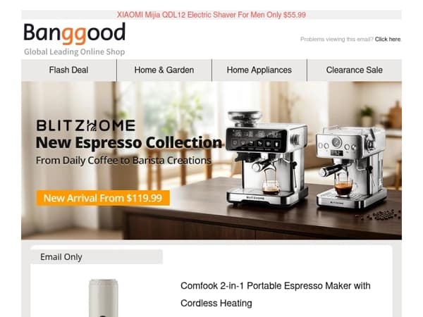☕[New] BlitzHome New Espresso Collection From $119.99, Teendow C7 Max Steam Cleaner Only $103.99.