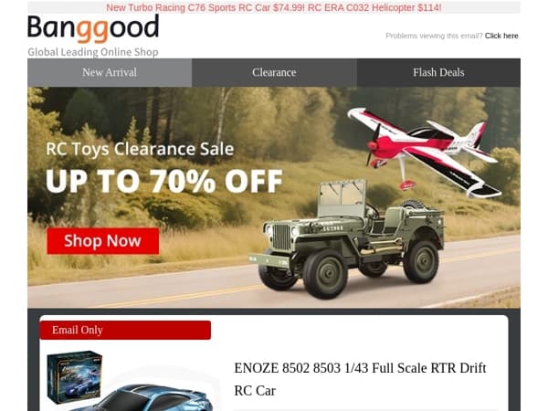 [Up To 70% OFF!]RC Toys Clearance!Mail Exclusive Limited Deals! New Drift RC Car Only $22.99!RC ERA Gyroscope Helicopter $114!Grab Now! >>