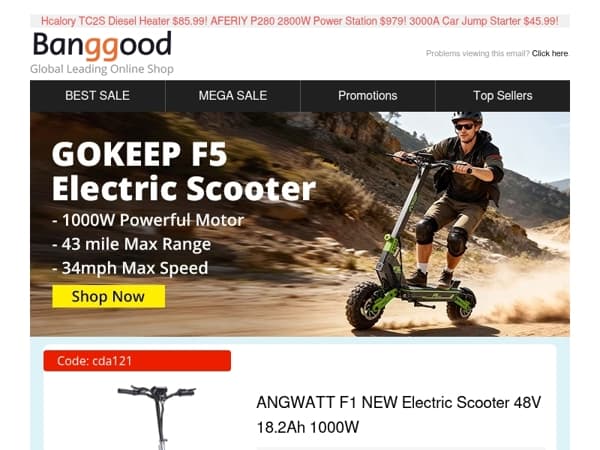 [New Outdoor Off-road Cycling] GOKEEP F5 Electric Scooter New Release! Hottest ANGWATT F1 Now $489.30!