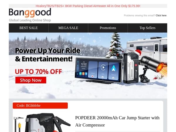 [ 12H Countdown Cyber Outdoor Sale] Max 70% OFF! 20000mAh Jump Starter with Compressor Only $54.99! Cordless Powerful Polisher $39.99! Catch Last Chance!