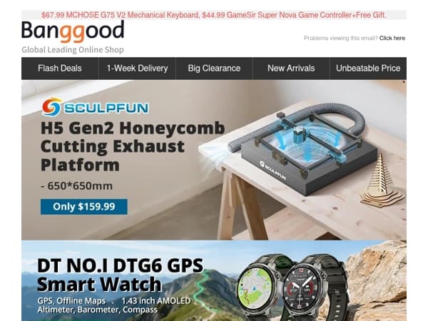 [New] $159.99 H5 Gen2 Honeycomb Cutting Exhaust Platform, $45.99 DT NO.I DTG6 GPS Smart Watch.