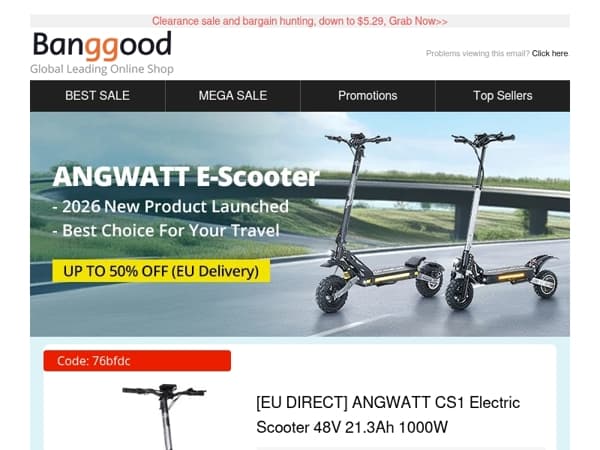 [ANGWATT Brand Deals! Save Up $1000!] ANGWATT CS1 1000w Electric Scooter $573.22! Buy Now! >>