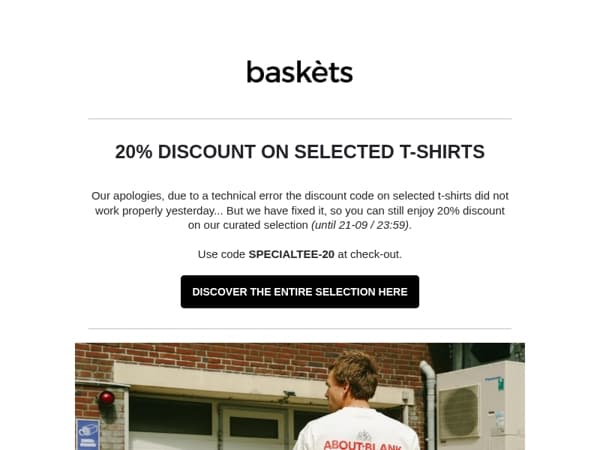 20% off selected tees: now with a working discount code