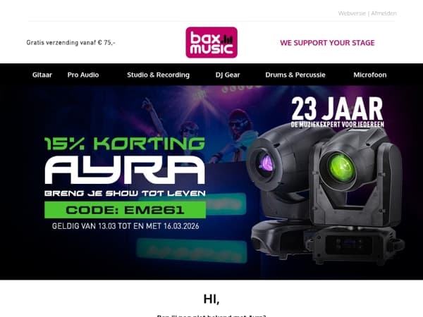 Alleen dit weekend 15% EXTRA korting op Ayra! ⚡