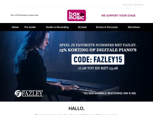 , 15% korting op Fazley digitale piano's 🎹