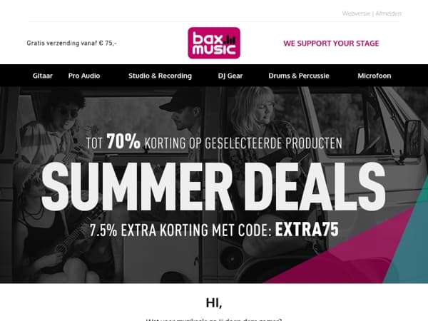 7,5% zomerkorting op jouw nieuwe gear! ☀️🎸