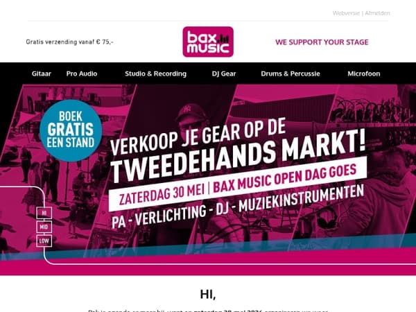 🎸 Claim een GRATIS stand op onze Tweedehands Markt!
