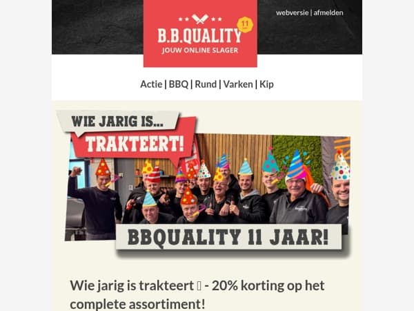 Wie jarig is trakteert 🥳 - 20% korting op het complete assortiment!