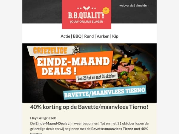 Griezelige EINDE-MAAND-DEALS met BBQuality📣 | Bavette/maanvlees Tierno met 40% korting🔥!