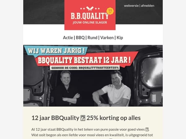 BBQuality 12 jaar 🎉 25% korting op alles