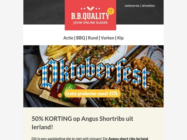 50% korting op Angus short ribs Ierland!