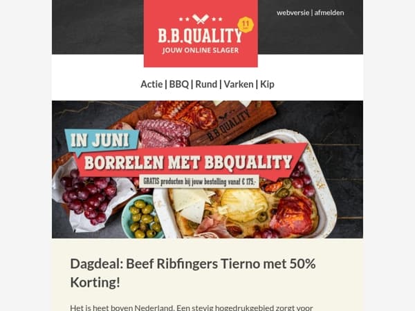 50% korting op onze Beef ribfingers Tierno ⚽.