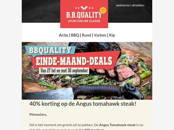EINDE-MAAND-DEALS van BBQuality📣 | Angus tomahawk steak 40% afgeprijst🔥!