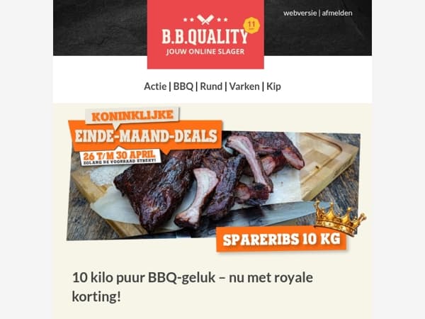 Koninklijk BBQ-feest in aantocht 👑? Sla nu 10KG spareribs in met 40% korting!